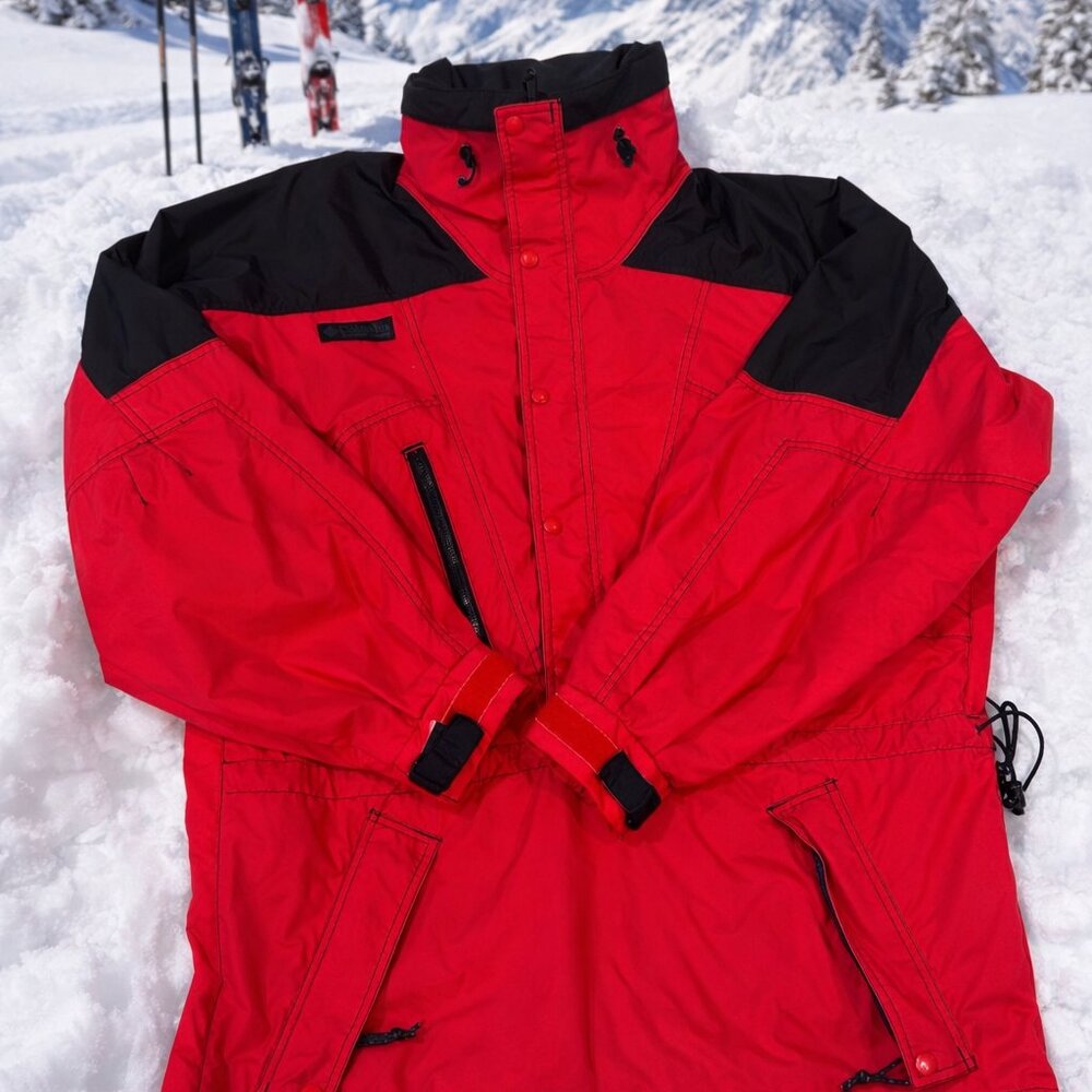 Vintage Columbia Ski Jacket Mens Medium Red Black‎ Hooded Winter Coat Snow Parka